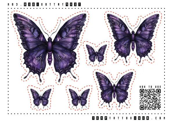 Purple Butterfly Multi-Size Temporary Tattoo Sticker