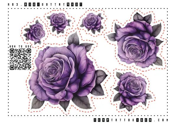 Purple Rose Multi-Size Temporary Tattoo Sticker