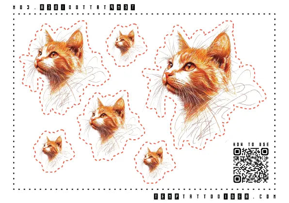 Realistic Orange Cat Portrait Multi-Size Temporary Tattoo Sticker