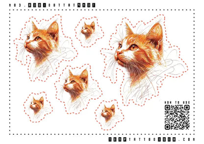 Realistic Orange Cat Portrait Multi-Size Temporary Tattoo Sticker