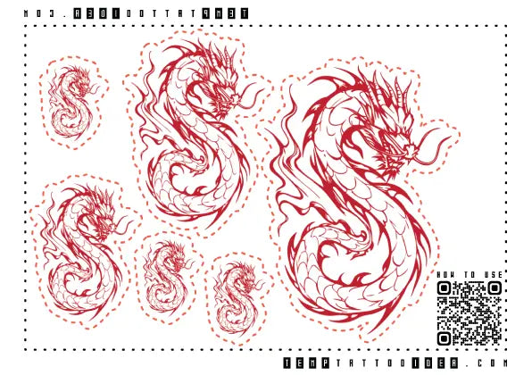 Red Dragon Outline Multi-Size Temporary Tattoo Sticker