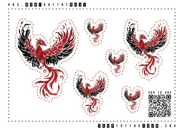 Red Phoenix Mythology Multi-Size Temporary Tattoo Sticker