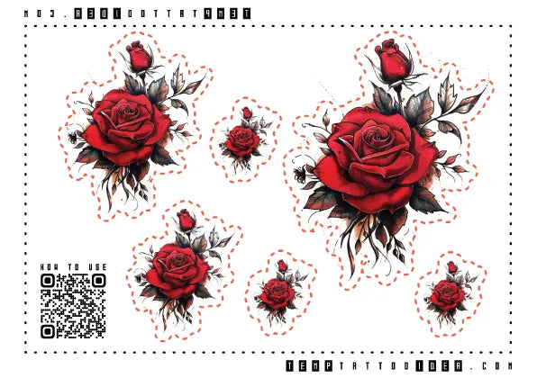 Red Rose Flowers Symbolism Multi-Size Temporary Tattoo Sticker