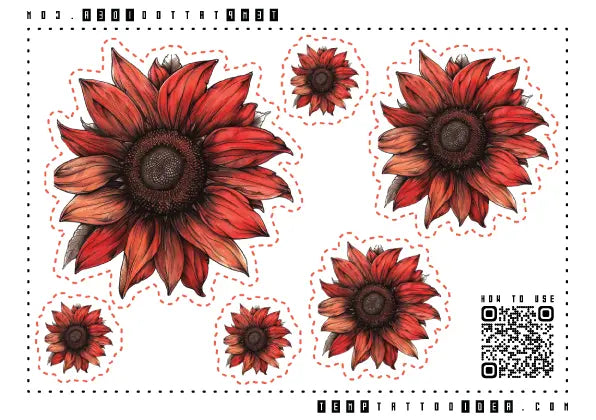 Red Sunflower Multi-Size Temporary Tattoo Sticker