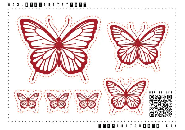 Red Butterfly Multi-Size Temporary Tattoo Sticker