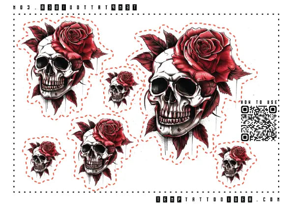 Rose Skull Multi-Size Temporary Tattoo Sticker