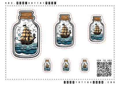 Ship in a Bottle Multi-Size Temporary Tattoo Sticker