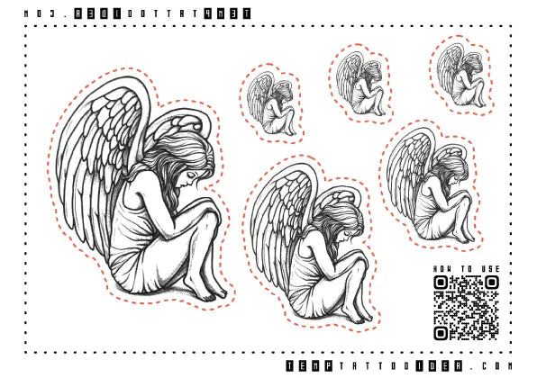 Simple Angel Outline Multi-Size Temporary Tattoo Sticker