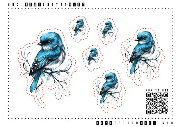 Simple Blue Bird Multi-Size Temporary Tattoo Sticker