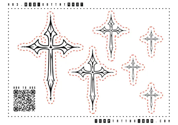 Simple Cross Outline Multi-Size Temporary Tattoo Sticker