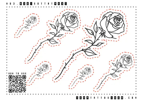 Simple Fine Line Rose Outline Multi-Size Temporary Tattoo Sticker