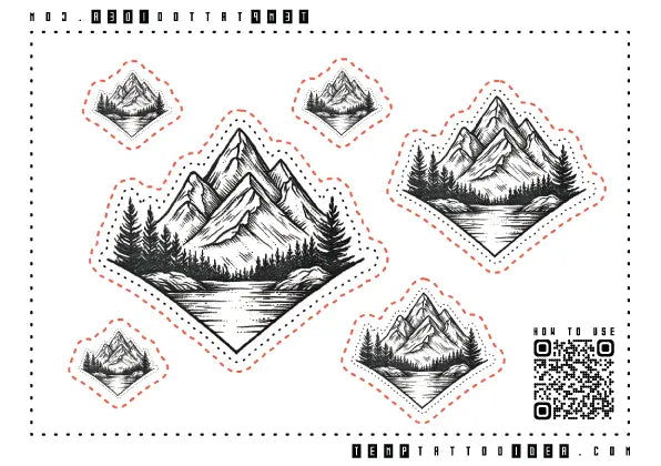 Simple Geometric Mountain Outline Multi-Size Temporary Tattoo Sticker