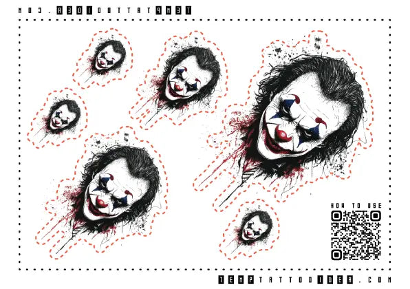 Simple Joker Portrait Multi-Size Temporary Tattoo Sticker