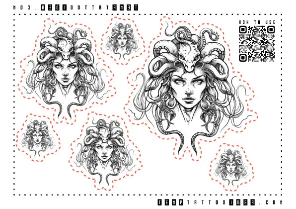 Simple Medusa Outline Multi-Size Temporary Tattoo Sticker