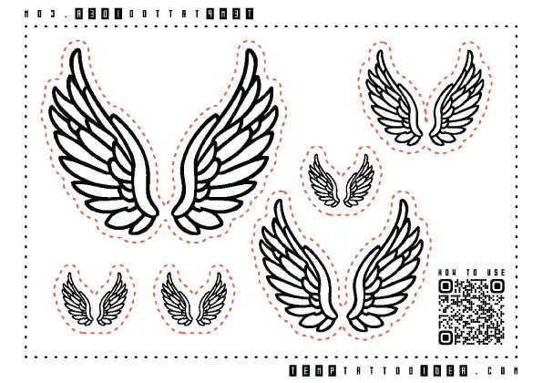 Simple Minimal Angel Wing Outline Multi-Size Temporary Tattoo Sticker