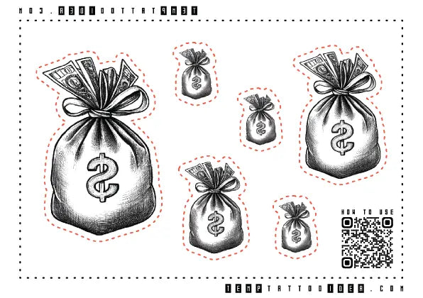 Simple Money Bag Multi-Size Temporary Tattoo Sticker