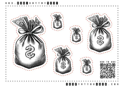 Simple Money Bag Multi-Size Temporary Tattoo Sticker