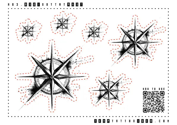 Simple Nautical Compass Multi-Size Temporary Tattoo Sticker