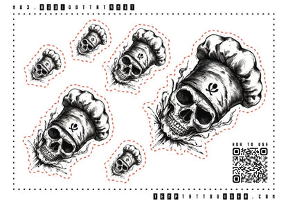 Simple Skull Chef Multi-Size Temporary Tattoo Sticker