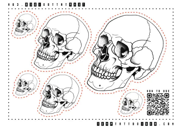 Simple Skull Outline Multi-Size Temporary Tattoo Sticker