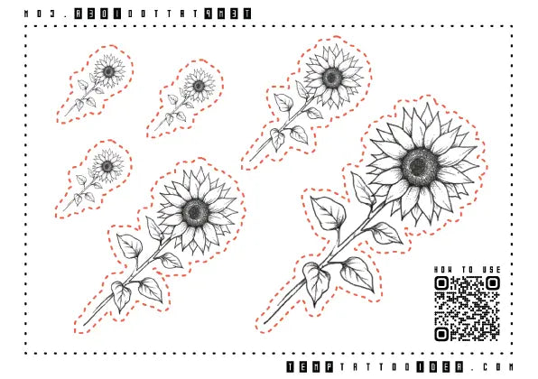 Simple Sunflower Outline Multi-Size Temporary Tattoo Sticker