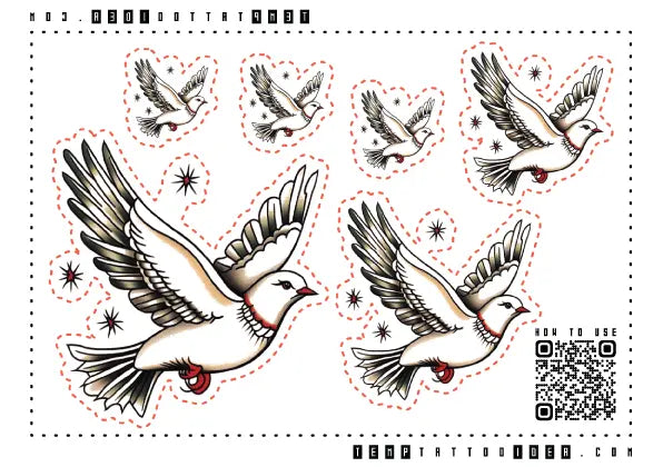 Simple Traditional Dove Outline Multi-Size Temporary Tattoo Sticker