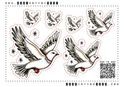 Simple Traditional Dove Outline Multi-Size Temporary Tattoo Sticker