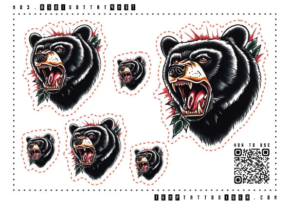 Simple Traditional Spiritual Bear Multi-Size Temporary Tattoo Sticker