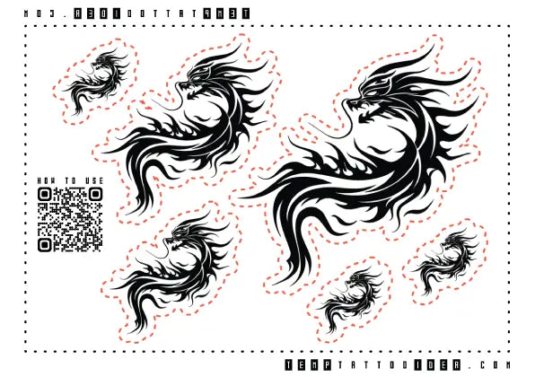 Simple Tribal Dragon Multi-Size Temporary Tattoo Sticker