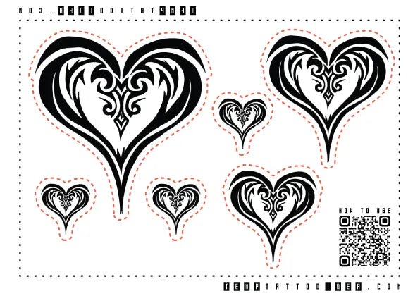 Simple Tribal Heart Symbol Multi-Size Temporary Tattoo Sticker