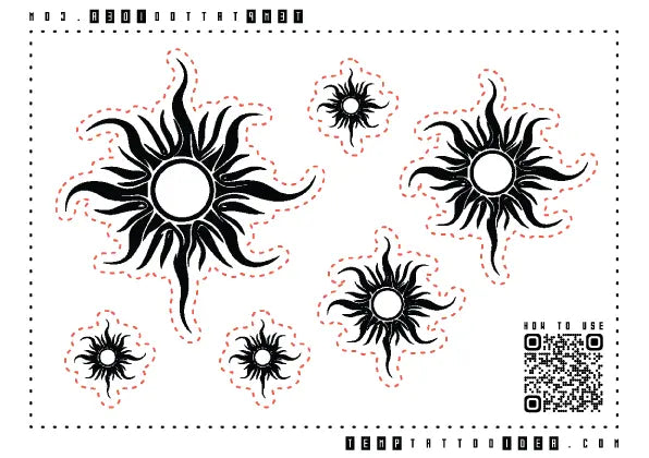 Simple Tribal Sun Multi-Size Temporary Tattoo Sticker