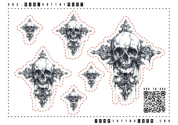 Skull Cross Multi-Size Temporary Tattoo Sticker