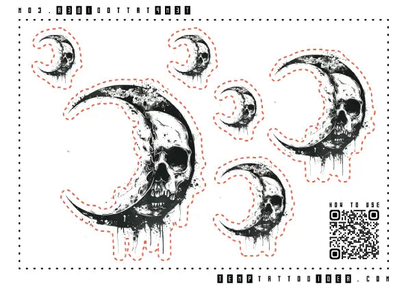 Skull Moon Multi-Size Temporary Tattoo Sticker