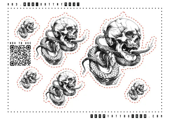 Skull Snake Multi-Size Temporary Tattoo Sticker