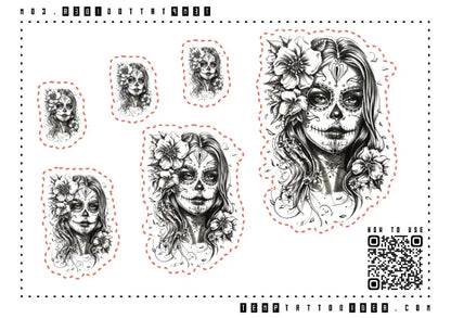 Sugar Skull Woman Multi-Size Temporary Tattoo Sticker