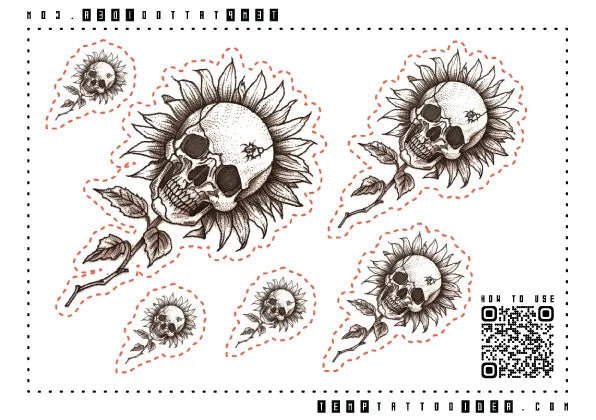 Sunflower Skull Multi-Size Temporary Tattoo Sticker