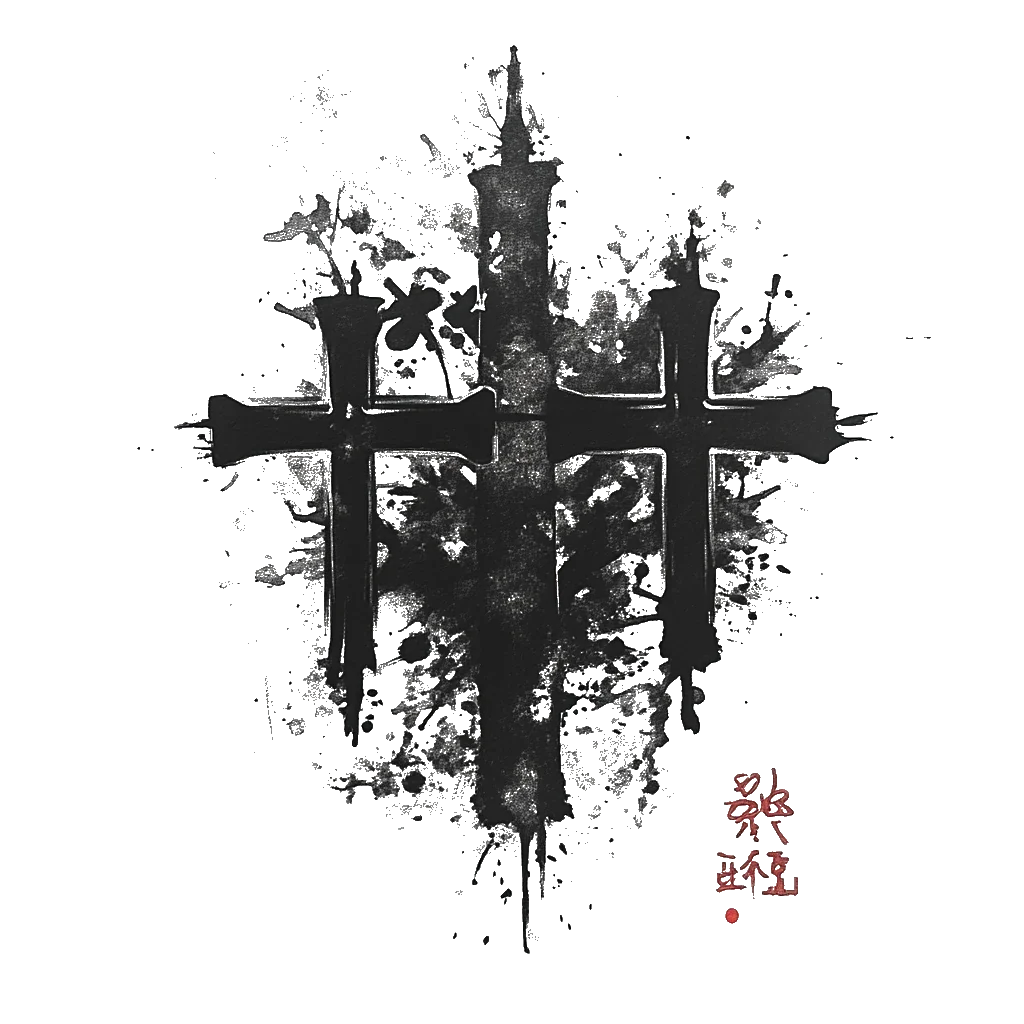 japanese 3 cross temporary tattoo sticker idea design