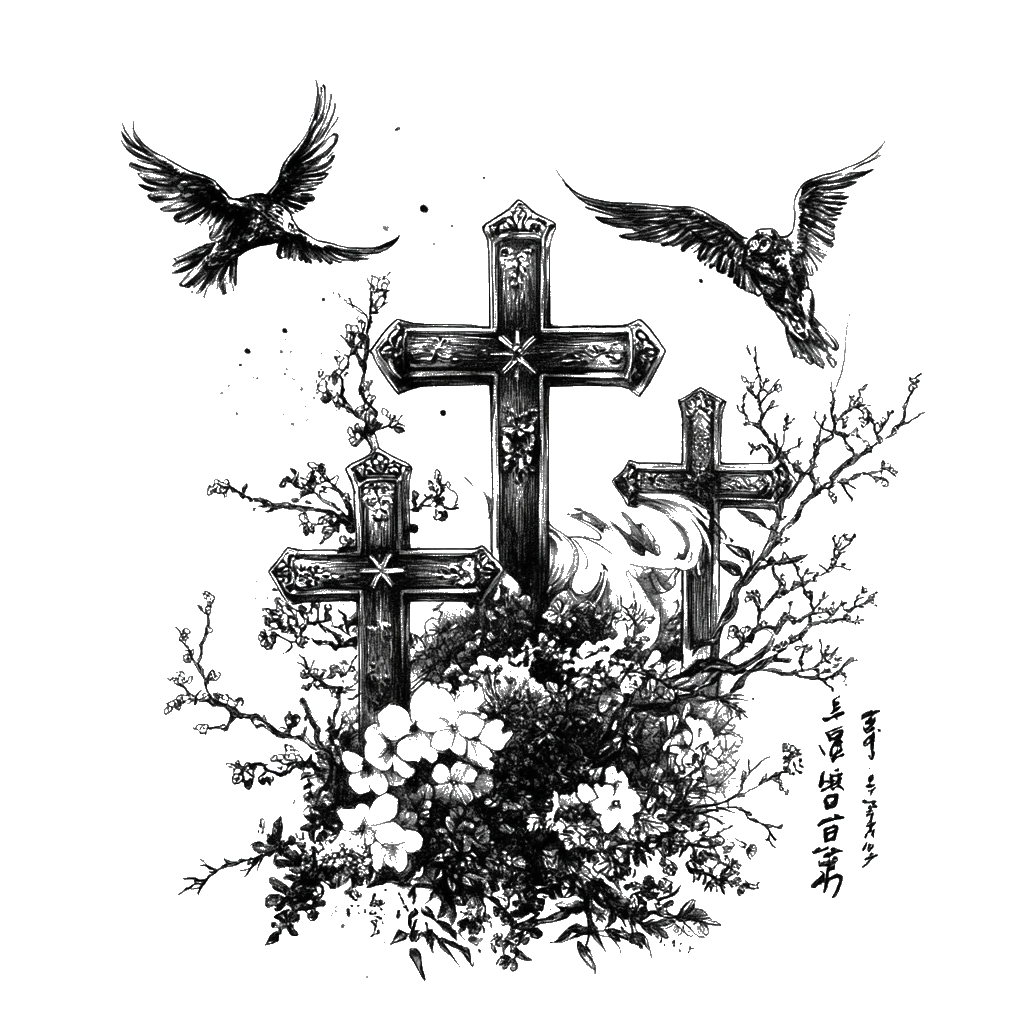 3 cross in graveyard temporary tattoo sticker idea design