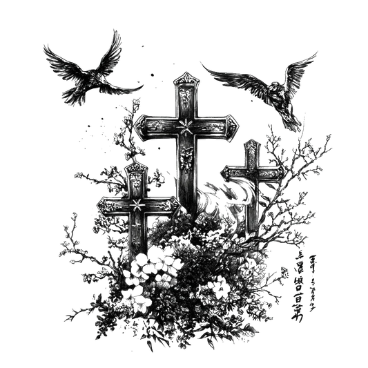 3 cross in graveyard temporary tattoo sticker idea design