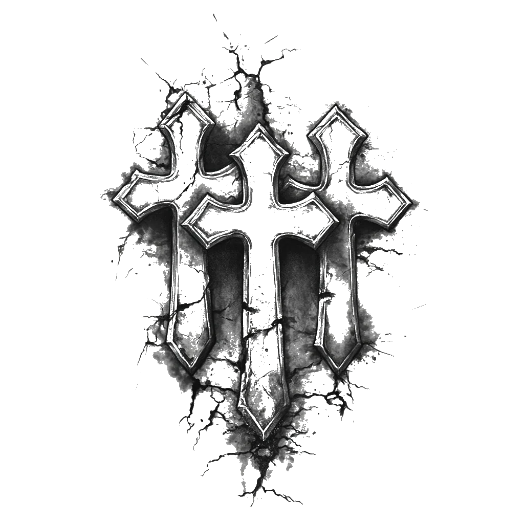 realistic stonework 3 cross temporary tattoo sticker idea design