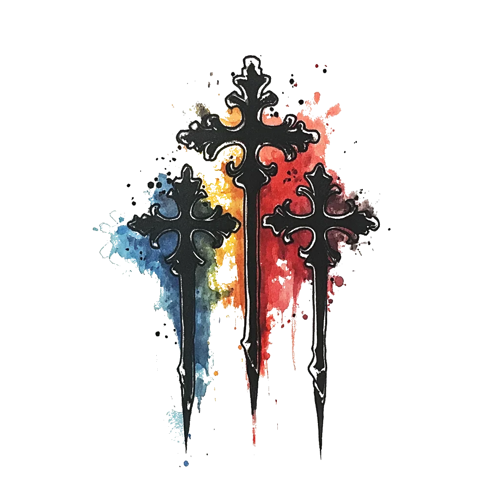 watercolor 3 cross temporary tattoo sticker idea design