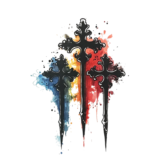 watercolor 3 cross temporary tattoo sticker idea design