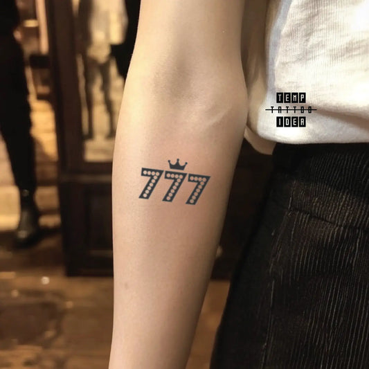 lucky 777 with crown forearm temporary tattoo sticker idea design