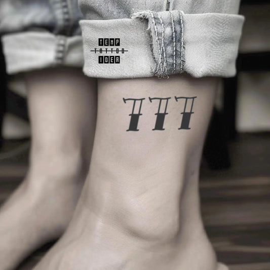 old english font 777 ankle temporary tattoo sticker idea design