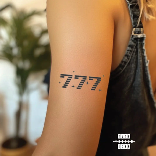 777 angel number bicep temporary tattoo sticker idea design