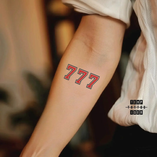 red 777 forearm temporary tattoo sticker idea design