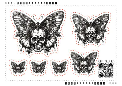 Skull Butterfly Multi-Size Temporary Tattoo Sticker