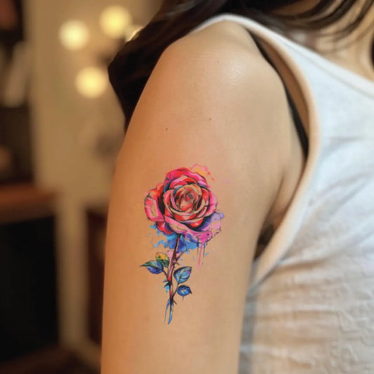 best cool simple small black white grey color watercolor rose flower floral fake realistic temporary tattoo sticker design idea drawing for men and women on bicep upper arm