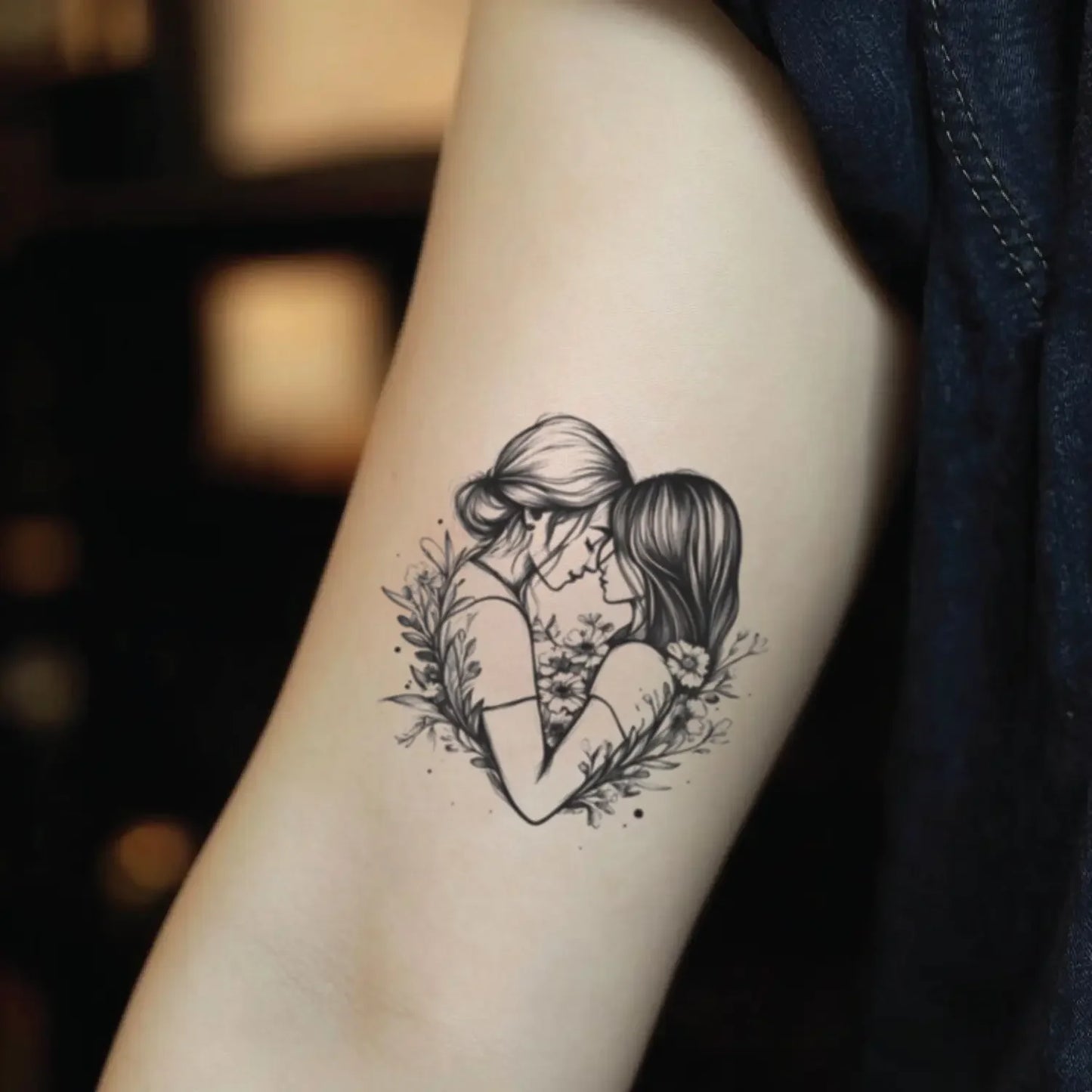 best cool simple small black white grey color lesbian couple lgbtq illustrative fake realistic temporary tattoo sticker design idea drawing for men and women on bicep upper inner arm