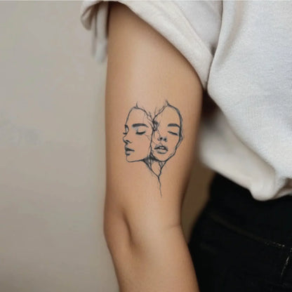 best cool simple small black white grey color sister abstract sketch fine line fake realistic temporary tattoo sticker design idea drawing for men and women on bicep upper arm